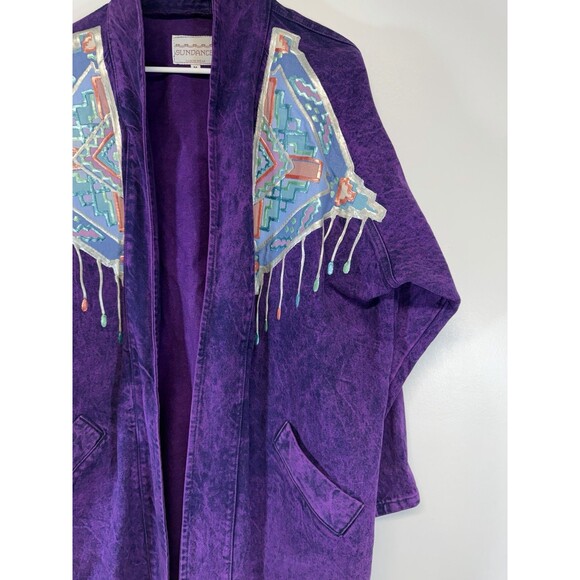 Vtg Sundance Women’s Denim Open Jacket PURPLE Acid Washed Southwestern Painted M - Picture 2 of 14